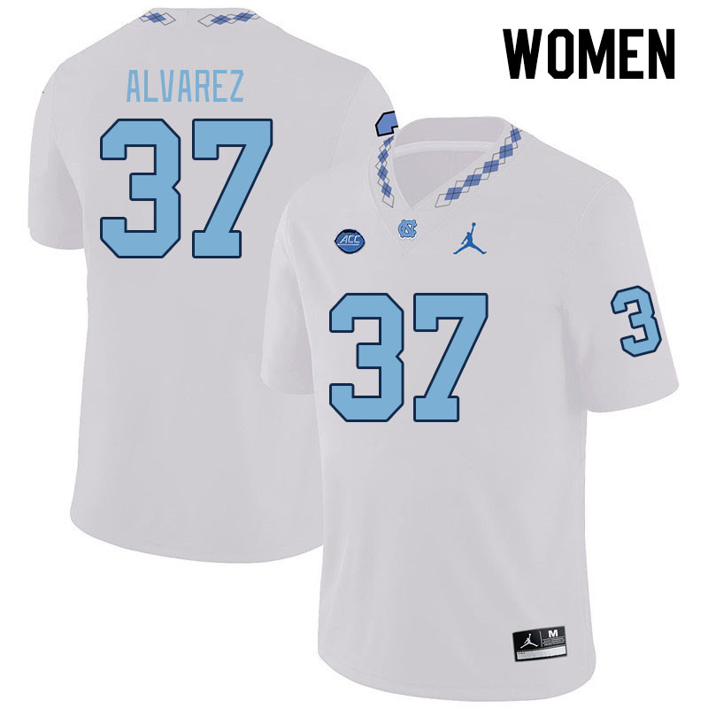 Women #37 Phillips Alvarez North Carolina Tar Heels College Football Jerseys Stitched-White